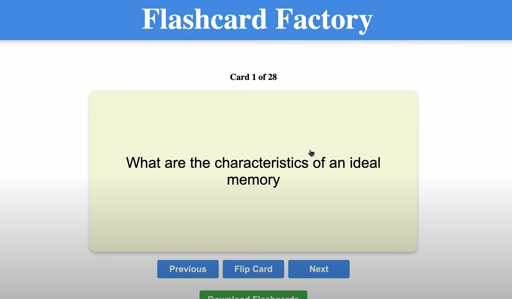 Image of Flashcard Factory website